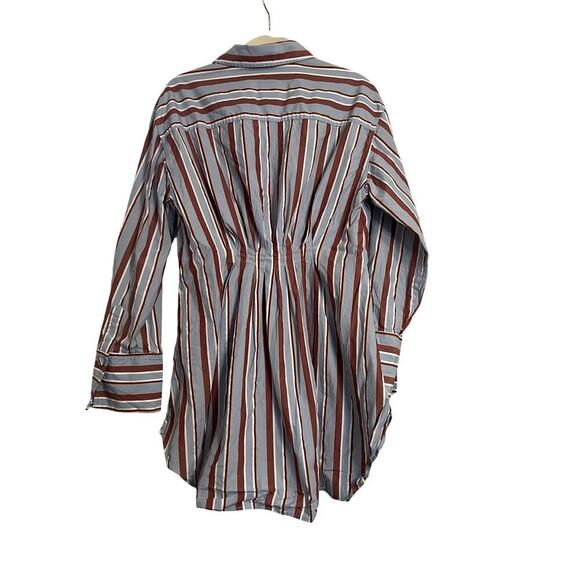 AKNVAS Blue White Striped Long Sleeve Button Down Pocket Pleated Top Sz 4 - Picture 6 of 6